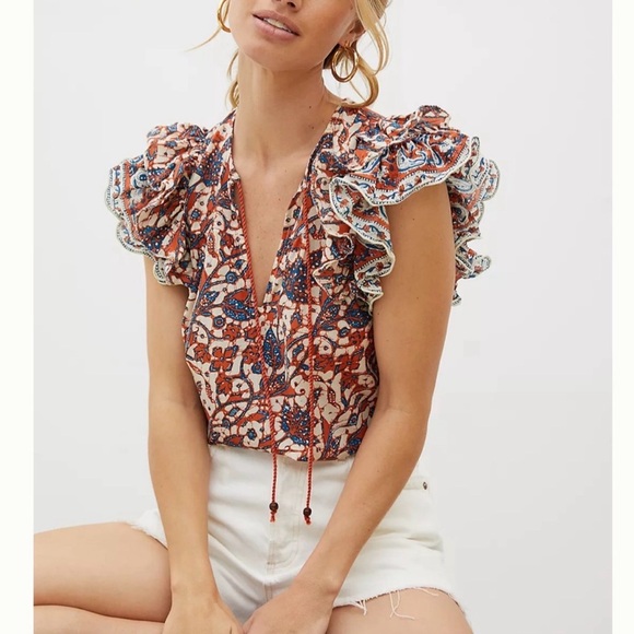 Love The Label Tops - Love the Label Anthropologie Mabel Vineyard Ruffle Top Peasant Blouse
